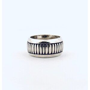 Vintage Estate 925 Sterling Silver Wide Band Ring Ribbed Design Size 10.5